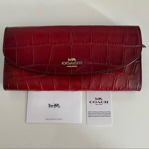 Cherry Croc Leather Wallet by Coach